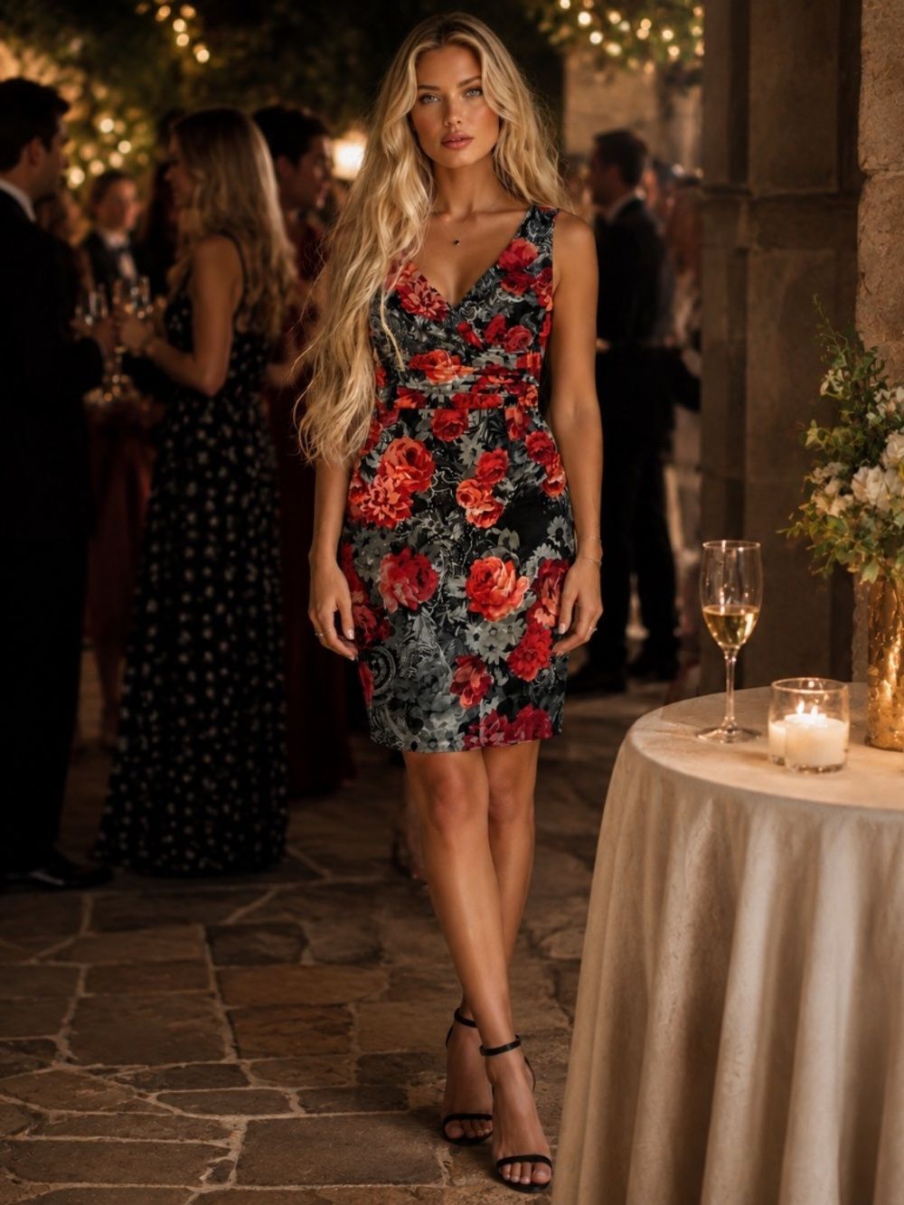 Boston Proper Floral Ruched Sheath Cocktail Dress Red Black Gray Size 8 NWT